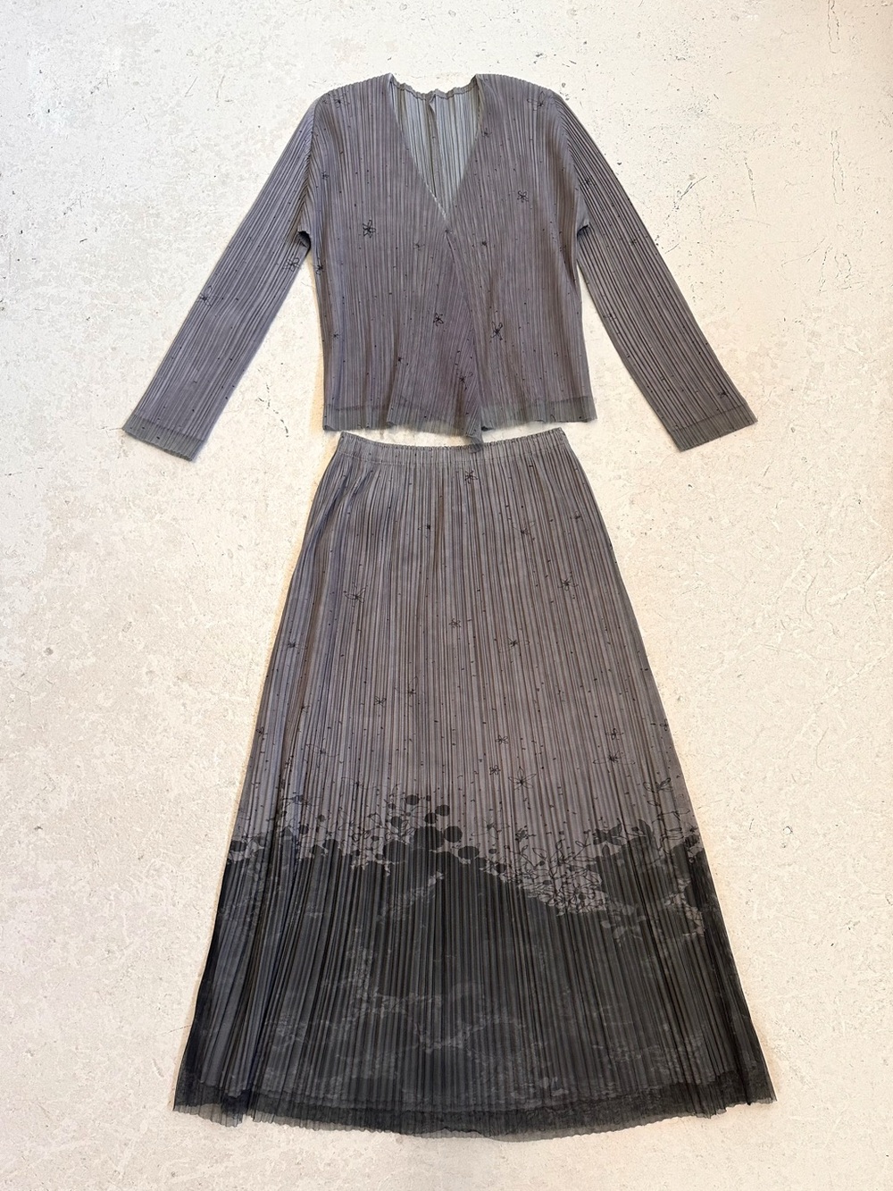 Issey Miyake Gray Pleated Maxi Skirt with Ombre Hem